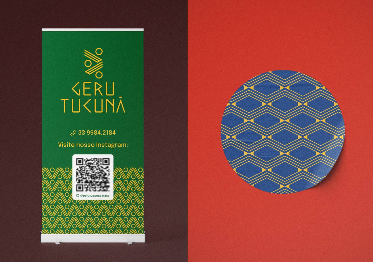 Banner and sticker with the graphic pattern.